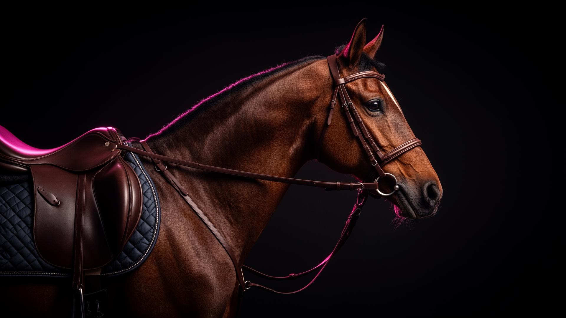 Caballo con equipamiento de equitación